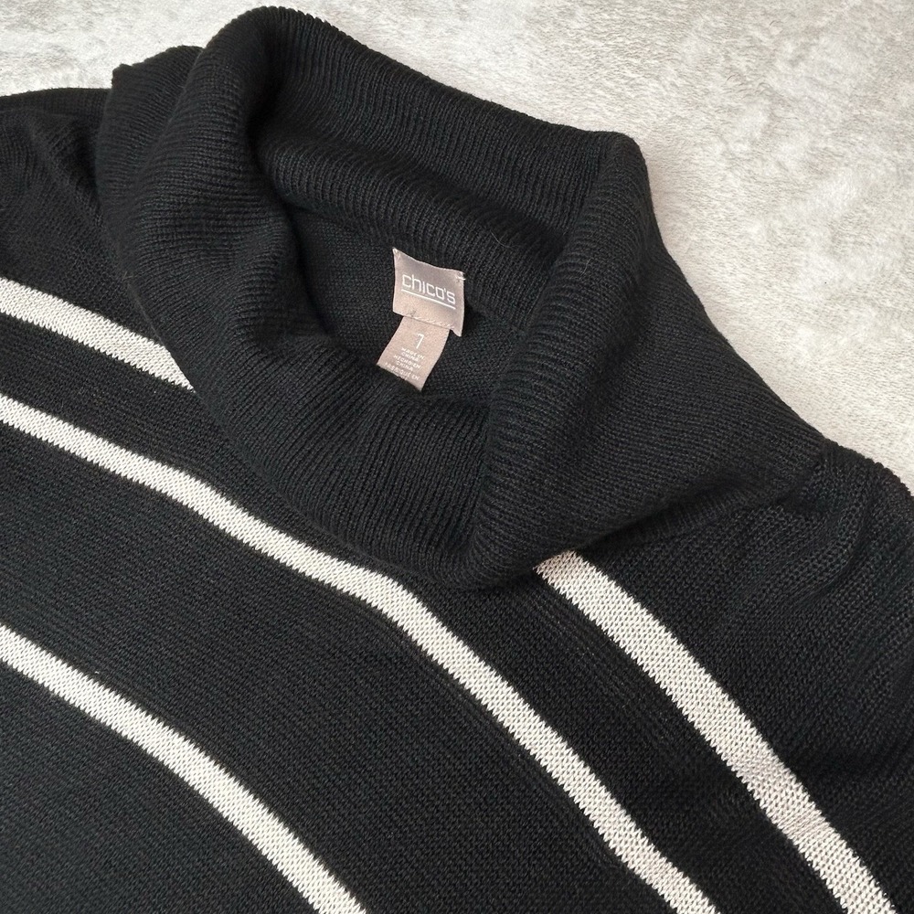 Chico Size 1 ( Small ) Black White Stripe Long Sleeve Sweater Crowl Neck‎ Top